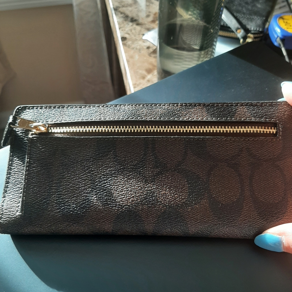 COACH - Women's Slim Bifold Canvas Signature Snap Wallet (Brown and Black) - Picture 3 of 8